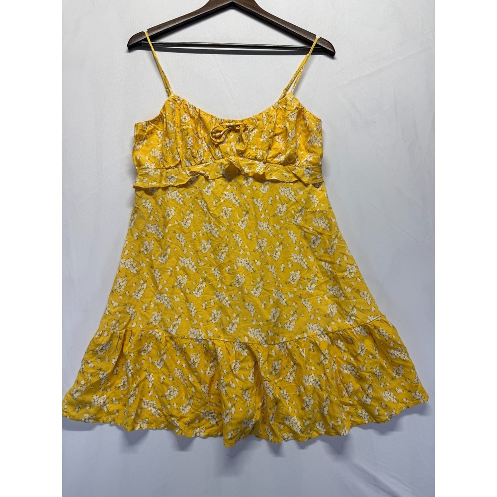Altar'd State Mini Dress Womens Large Yellow Floral Print Smocked Peplum Hem